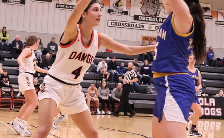 Rori Wieseman plays great defense against Nebraska Lutheran. PCN photo by Blaine Winslow.