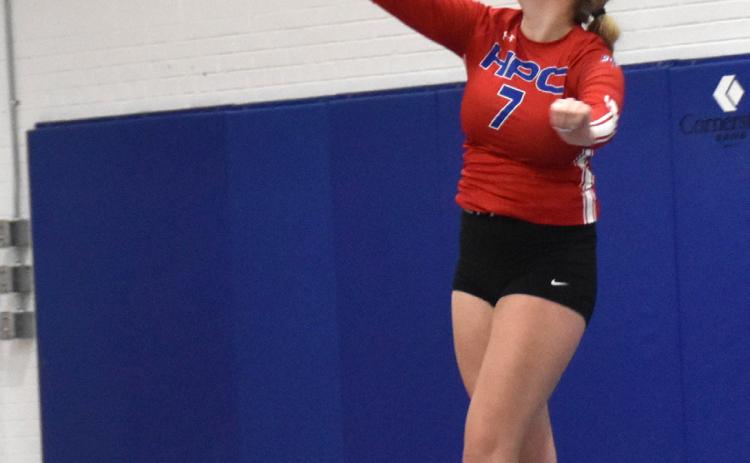 Emma Brown serves one. She had three ace serves against Nebraska Christian. PCN photo by Beth Sparrow