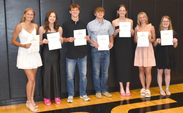 The following students were welcomed into the National Honor Society on Honors Night. From left; Layla Page, Myah Sanley, Brycen Kula, Jarrett Althouse, Kimbree Page, Halee Peterson and Lilian Crane. PCN photo by Beth Sparrow.