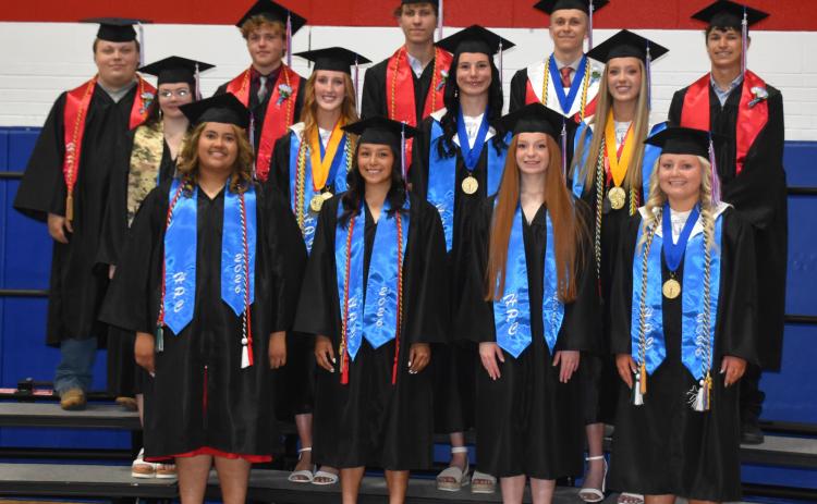 High Plains Class of 2026 graduated on Saturday. Pictured are (front) Nayelli Barrios, Gahvi Lesiak, Madi Zerr, Kenslei Carlson (middle) Kcin Confer, Peyton Hofmann, Dakota Gress, Rylee Hofmann (back) Bozton Pedersen, Chase Owens, Carter Urkoski, Brodey Spurling and Levi Russell. PCN photo by Beth Sparrow.