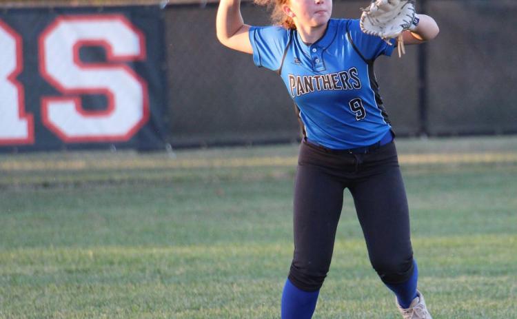 Ashlyn Long throws one in from the outfield on Thursday at the triangular. PCN photo by Travis Lane.